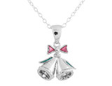 Christmas Bell Pendant Necklace with Diamond Accent in Sterling Silver with Chain